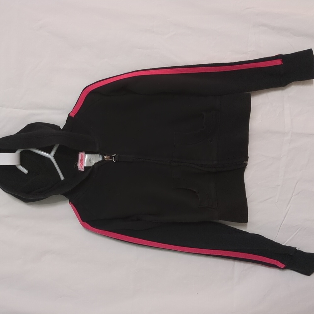 Ardene | Black Sweatshirt Hoodie with Deep Pink Arm Stripes | XS (8)
